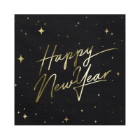 Guardanapos Happy New Year pretos 16,5 x 16,5 cm - 20 unid.