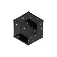 Pratos hexagonais pretos com estrelas douradas de 20 cm - 6 unidades