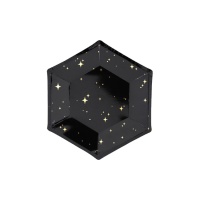 Pratos hexagonais pretos com estrelas douradas 20 cm - 6 peças