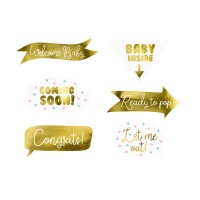 Kit para photo booth de Baby Shower dourado - 6 unidades