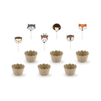 Conjunto de formas para cupcakes com animais da floresta - 6 unid.
