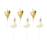 Velas cisnes e corações 3,5 x 2,5 cm - 6 peças