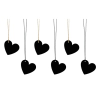 Etiquetas em forma de coração de cartão preto com rosca - 6 unidades