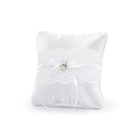 Almofada de aliança de casamento com rendas brancas e rosas - 16 x 16 cm