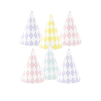 Chapéus de festa com pastilhas de várias cores - 6 peças