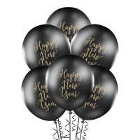 Balões de látex pretos pastel de Ano Novo 30cm - PartyDeco - 8 unid.