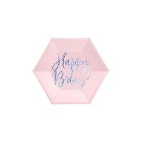 Pratos hexagonais cor-de-rosa Happy Birthday 17cm - 6 unid.