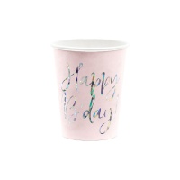 Copos de Happy Birthday em cor-de-rosa pálido de 220 ml - 6 unidades