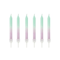 Velas com purpurina verde-azulada e púrpura de 6 cm - 20 unidades