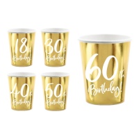 Copos dourados Happy Birthday 220 ml - 6 unidades