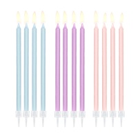 Velas compridas de cor pastel 15 cm - 12 unidades