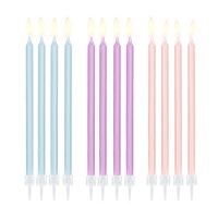 Velas compridas de cor pastel de 15 cm - 12 unidades