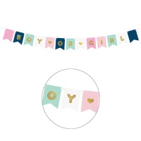 Galhardete azul e rosa com sinal de bebé menino ou menina 2,50 m