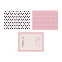 Individuais cor-de-rosa e bolinhas 30 x 40 cm - 6 unidades