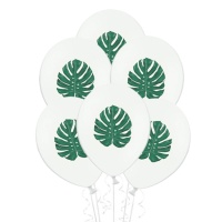 Balões de látex branco com folha havaiana de 30 cm - PartyDeco - 50 unidades