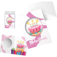 Cartão de aniversário bolo com purpurinas e velas