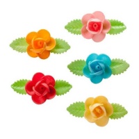 Bolachas de flores com folhas alongadas 8,5 cm - Dekora - 50 unidades