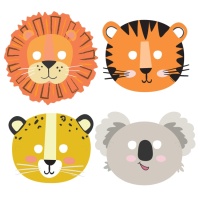 Máscaras de animais Safari - 8 peças