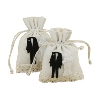 Sacos de pano com decoração de noiva e noivo - 2 pcs.