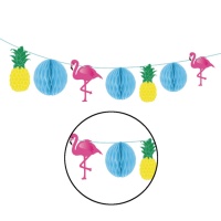 Grinalda com bolas de favos de mel, flamingos e pinhas - 4,00 m