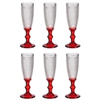 Copo de champanhe de 180 ml com pontos vermelhos e base vermelha - 6 unidades