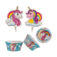 Forminhas e picks para cupcakes de Unicórnio - 24 unidades