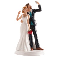 Figura para bolo de casamento de noiva e noivo selfie - 20 cm