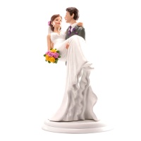 Figura de bolo de casamento do noivo com a noiva ao colo - 20 cm