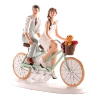 Figura para bolo de casamento dos noivos numa bicicleta tandem - 16 x 18 cm