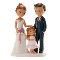 Figura para bolo de casamento da noiva e do noivo com rapariga - 16 cm