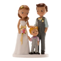 Figura para bolo de casamento de noiva e noivo com criança - 16 cm