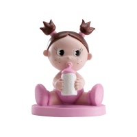 Figura para bolo de baptizado de bebé com biberão rosa - 10 x 7 cm
