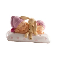 Figura para bolo de baptizado de bebé com ursinho de peluche cor-de-rosa - 6 x 9,5 cm