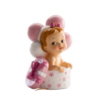 Figura para bolo de baptizado de bebé com prenda rosa - 11 x 8 cm