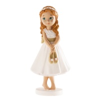 Figura para bolo de menina descalça Minha Primeira Comunhão - 13 cm