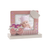 Figura para bolo de baptizado com moldura fotográfica rosa com botas - 11 cm