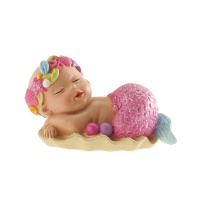Topo de bolo de batizado com sereia bebé - 7 cm