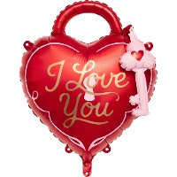 Balão em formato de coração com cadeado e chave I Love You