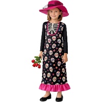 Fato de Esqueleto Catrina com Chapéu para Menina