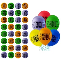 Balões de látex sortido com números - 25 cm - 8 unid.