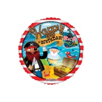 Balão de Feliz Aniversário Vermelho Piratas 46 cm