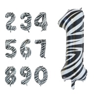 Balão com números às riscas de zebra 86 cm - 1 peça