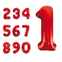 Balão de número gigante vermelho metalizado de 86 cm