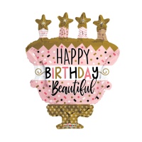 Silhueta balão XL de bolo de aniversário Pink Chic de 91 cm