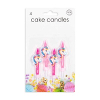 Velas de unicórnio fúcsia 6 cm - 4 unidades