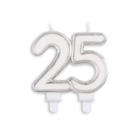 Vela número 25 com aro prateado de 7 cm