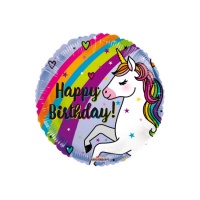 Balão Unicórnio Arco-íris Feliz Aniversário 46 cm