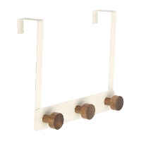 Cabide para porta 3 ganchos creme com botões em acácia