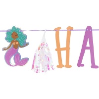 Guirlanda de sereia de feliz aniversário de 1,5 m