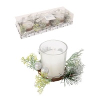 Vela de Natal prateada com vidro decorado 29,5 x 10,5 x 6,5 cm - 3 unidades